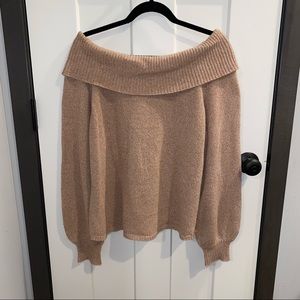 Tan Off the Shoulder Sweater